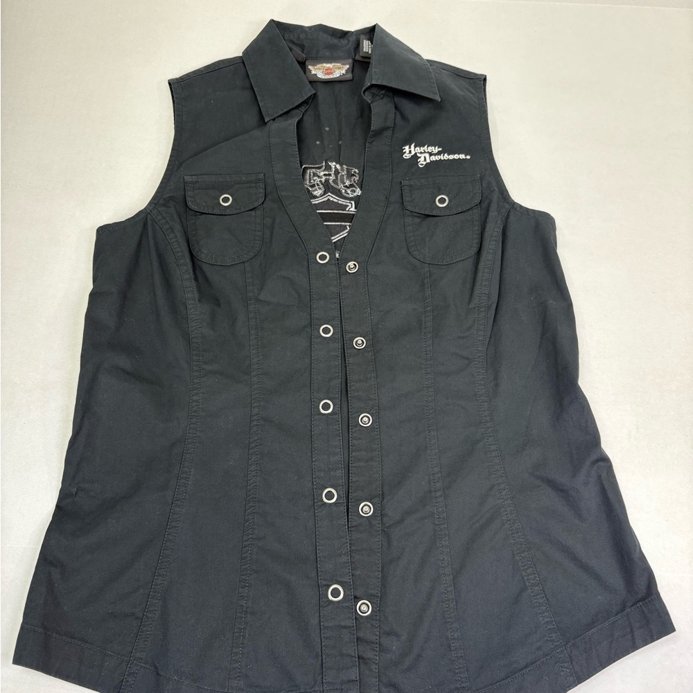 Harley-Davidson Women's Black Sleeveless Shirt Vest Small Embroidered Logo 2009